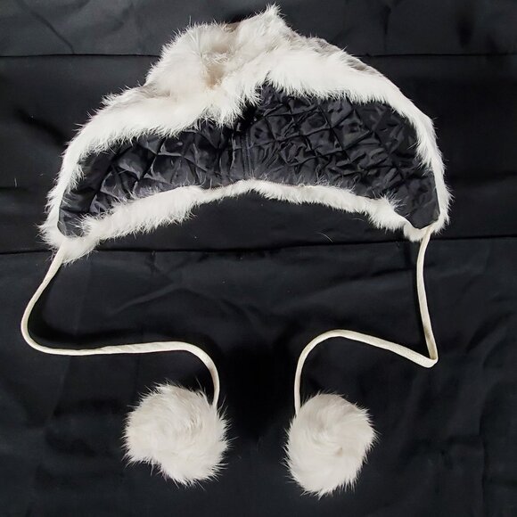 Like New Vintage Handmade Genuine Rabbit Pom-pom Drawstring Hood